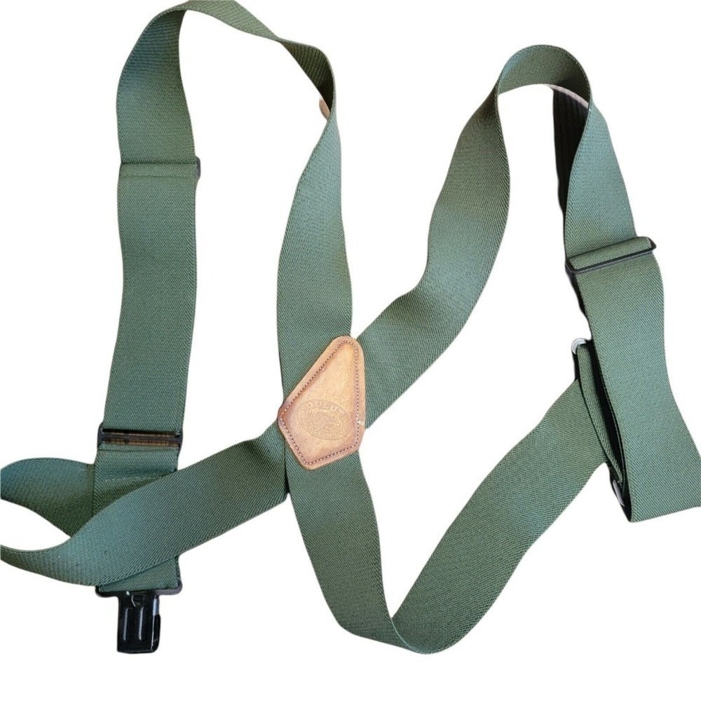 Duluth Trading Company Green 2" Side Clip Suspenders Adjustable‎ w/ Leather Tag